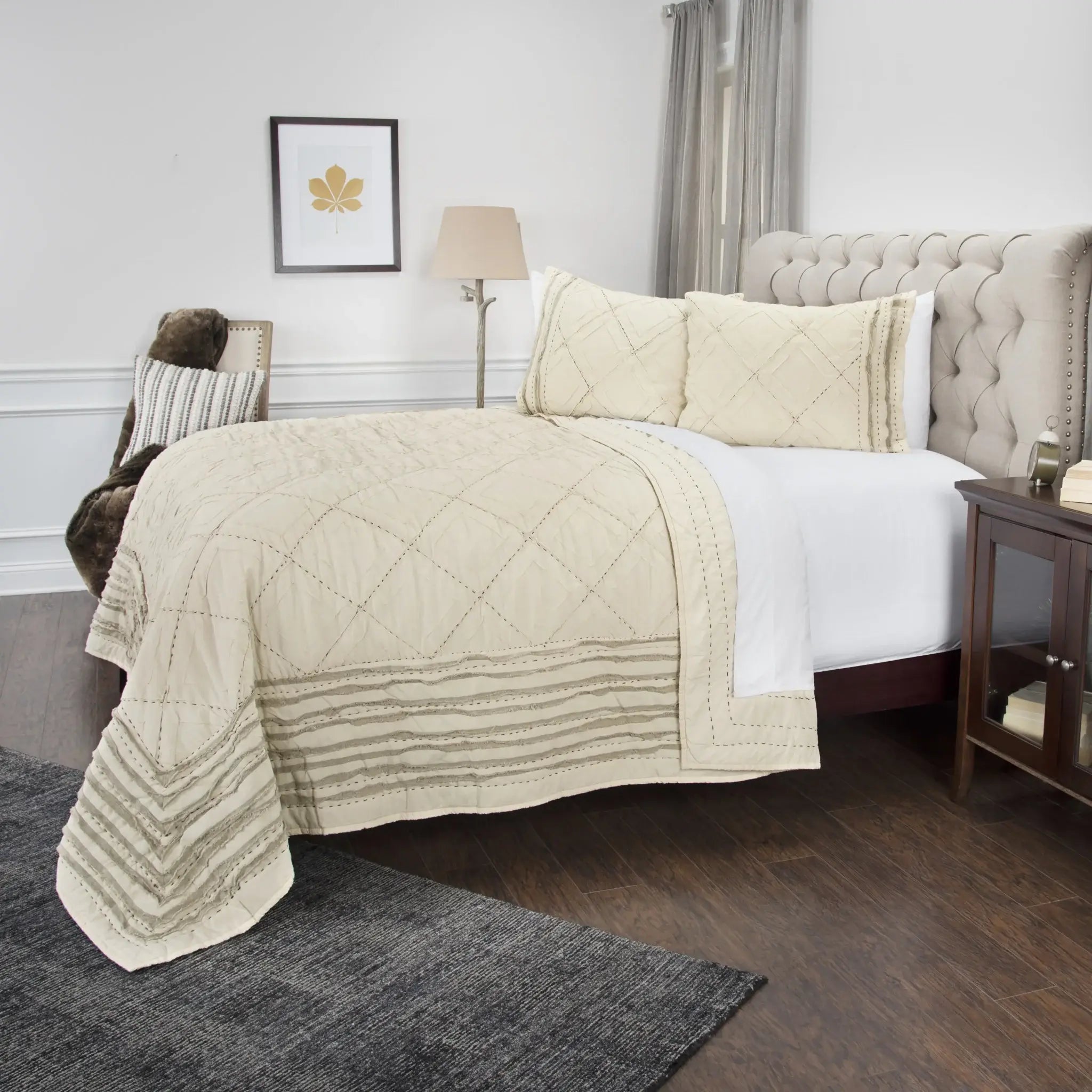Natural King 100% Cotton 300 Thread Count Machine Washable Down Alternative Comforter - Homeroots - Flyclothing LLC