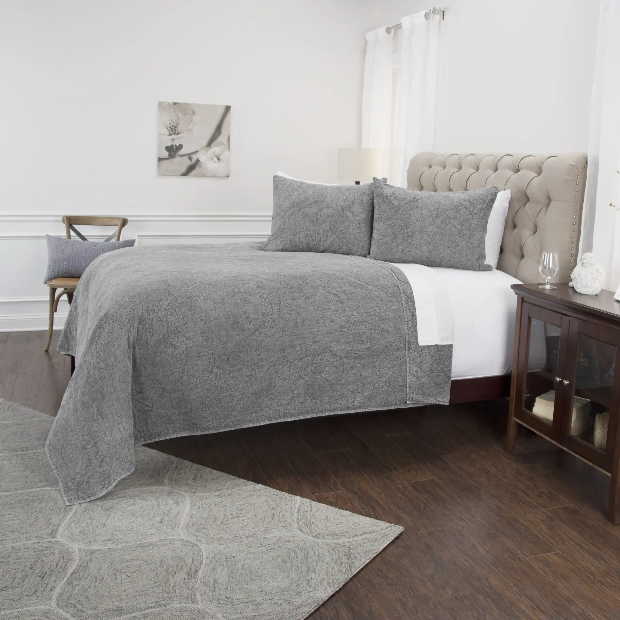 Gray King 100% Cotton 300 Thread Count Machine Washable Down Alternative Comforter - Homeroots - Flyclothing LLC