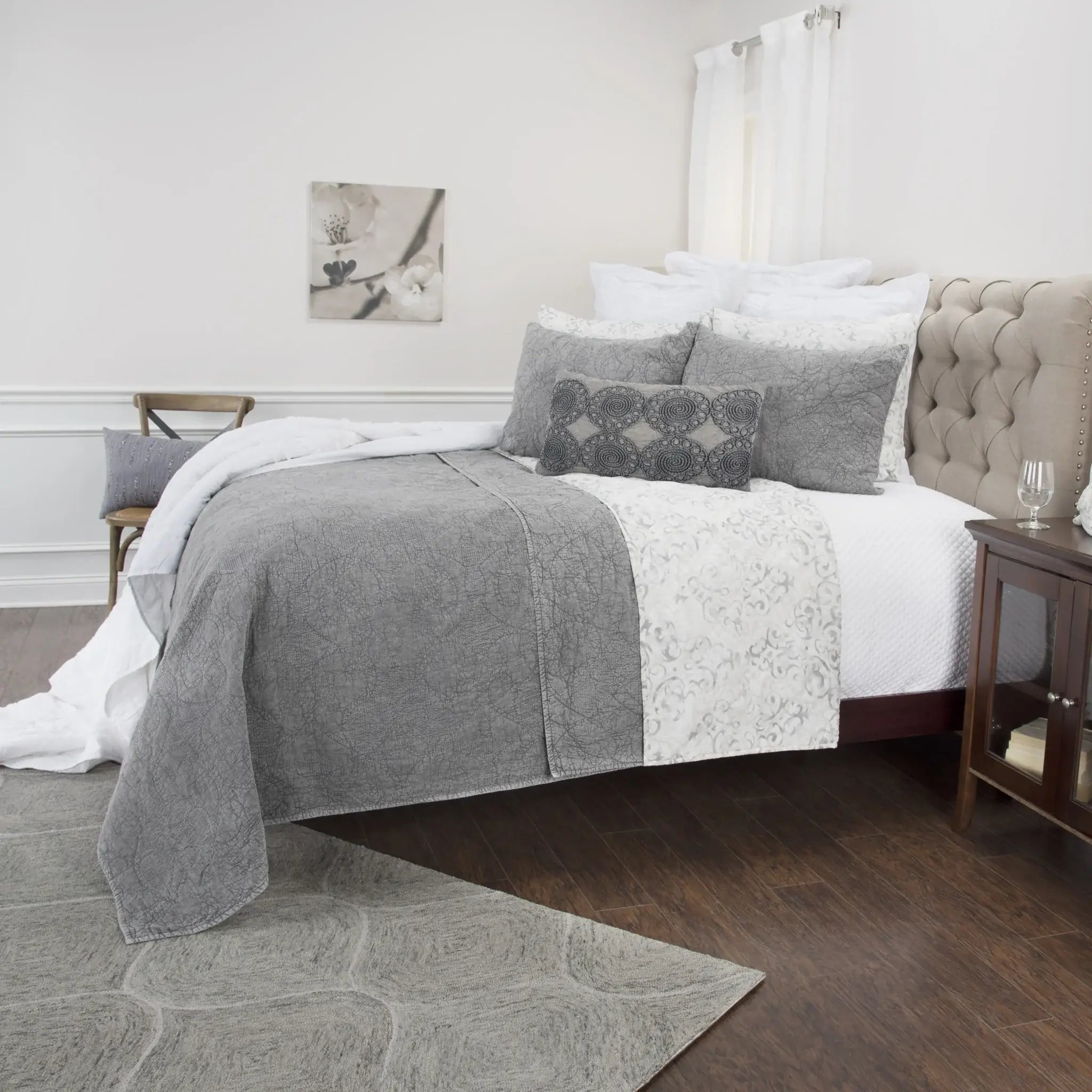 Gray King 100% Cotton 300 Thread Count Machine Washable Down Alternative Comforter - Homeroots - Flyclothing LLC