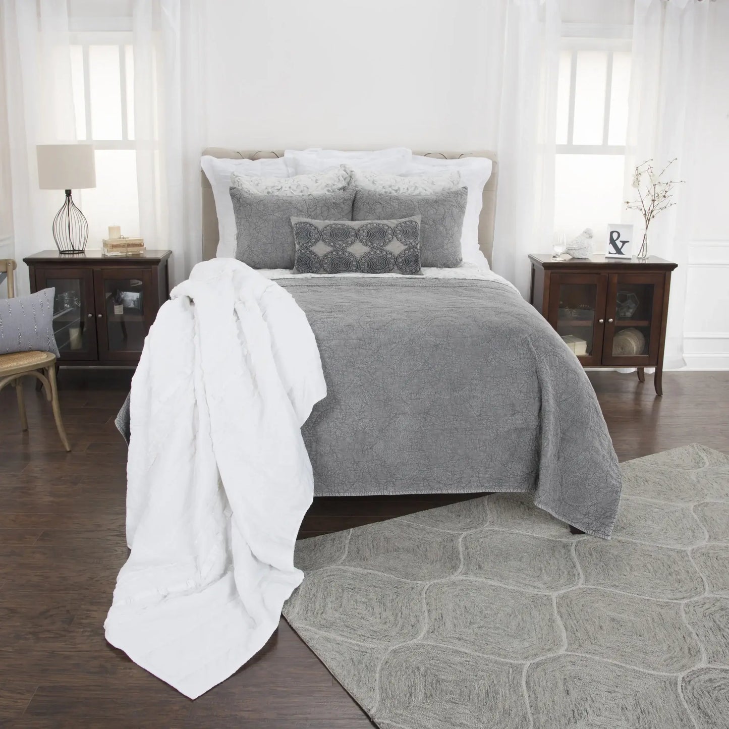 Gray King 100% Cotton 300 Thread Count Machine Washable Down Alternative Comforter - Homeroots - Flyclothing LLC
