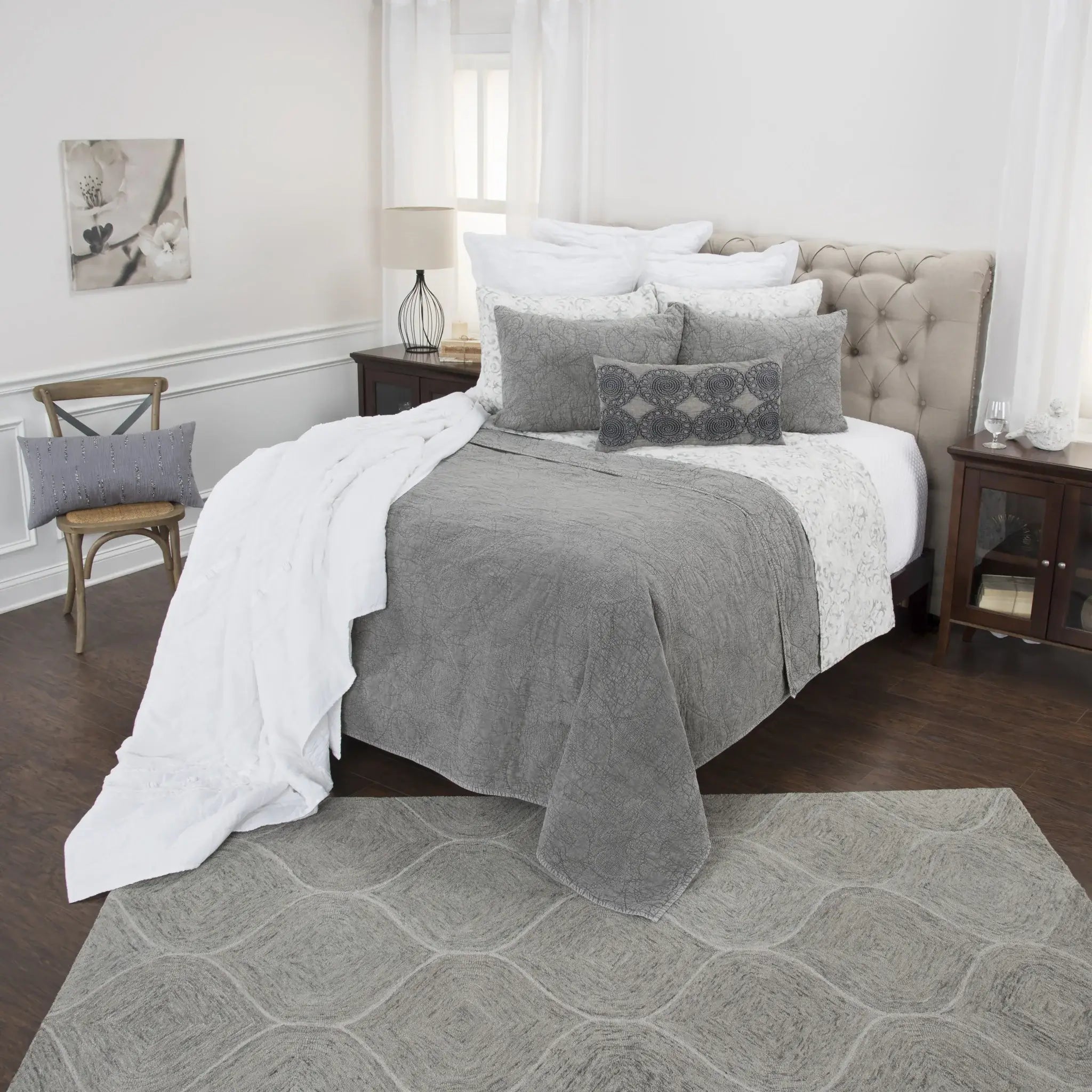 Gray Queen 100% Cotton 300 Thread Count Machine Washable Down Alternative Comforter - Homeroots - Flyclothing LLC