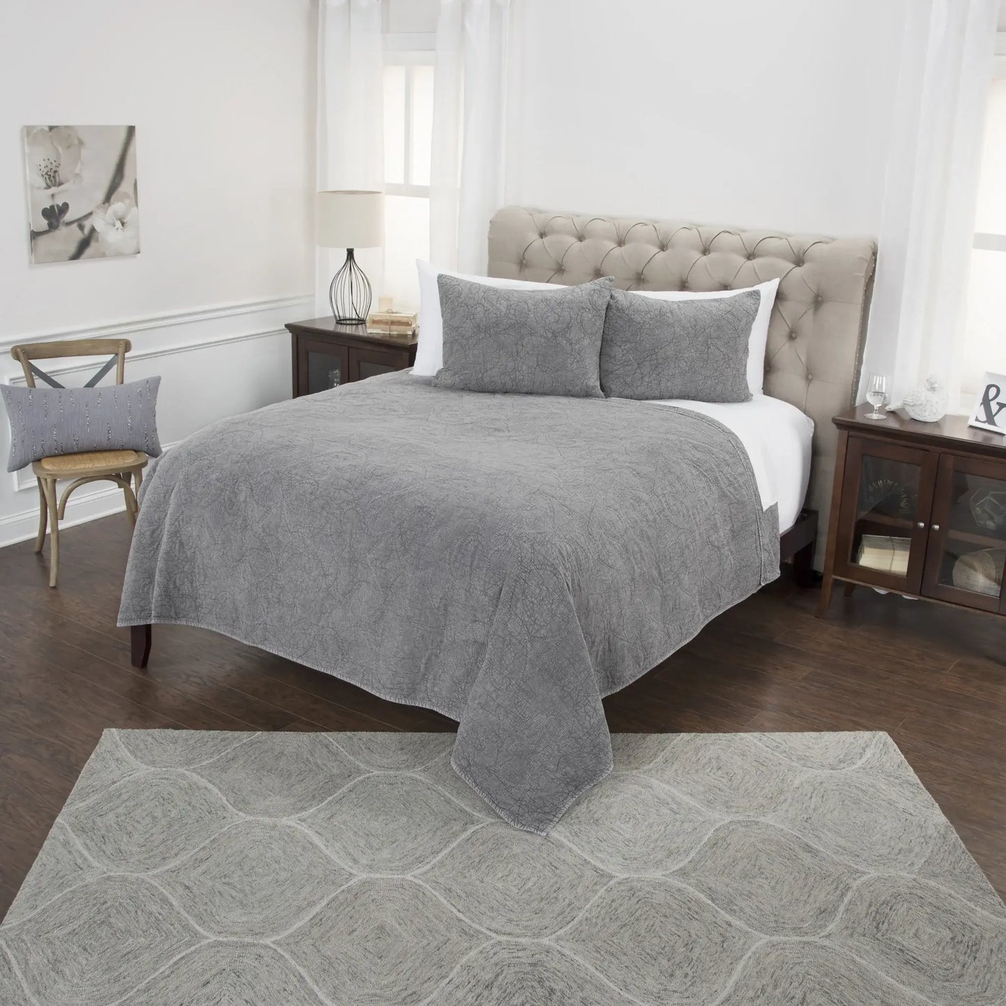Gray Queen 100% Cotton 300 Thread Count Machine Washable Down Alternative Comforter - Homeroots - Flyclothing LLC