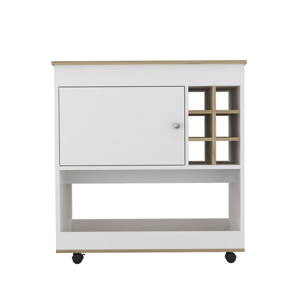 Brown and White Rolling Bar Cart With Wine Storage - Homeroots