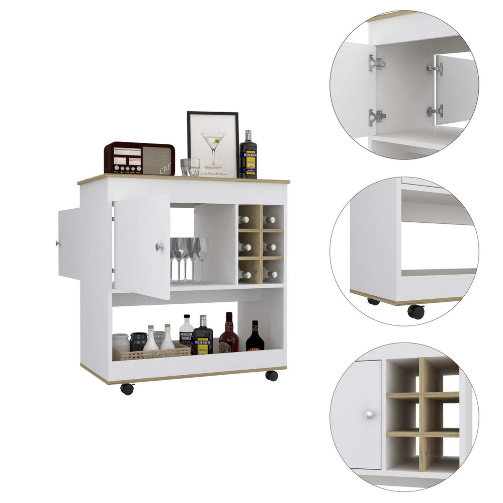 Brown and White Rolling Bar Cart With Wine Storage - Homeroots - Flyclothing LLC