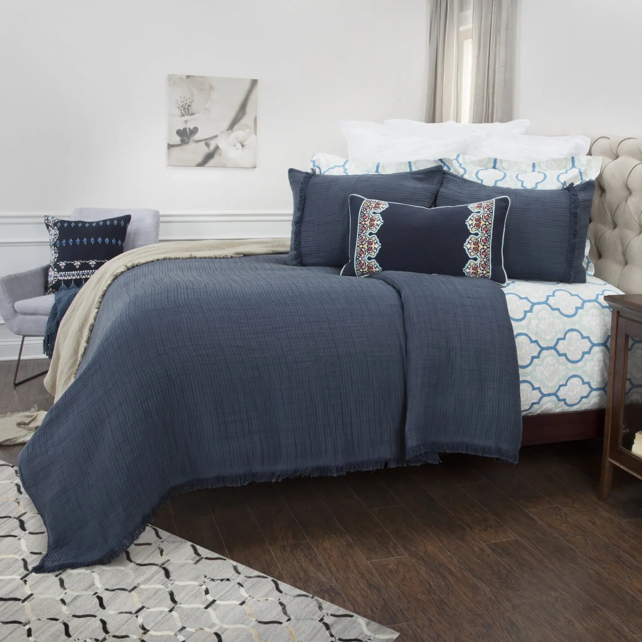 Indigo King 100% Cotton 300 Thread Count Machine Washable Down Alternative Comforter - Homeroots - Flyclothing LLC