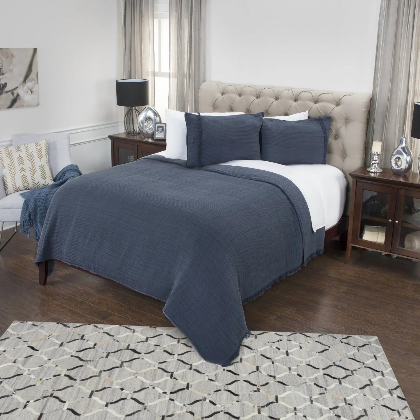 Indigo Queen 100% Cotton 300 Thread Count Machine Washable Down Alternative Comforter - Homeroots - Flyclothing LLC
