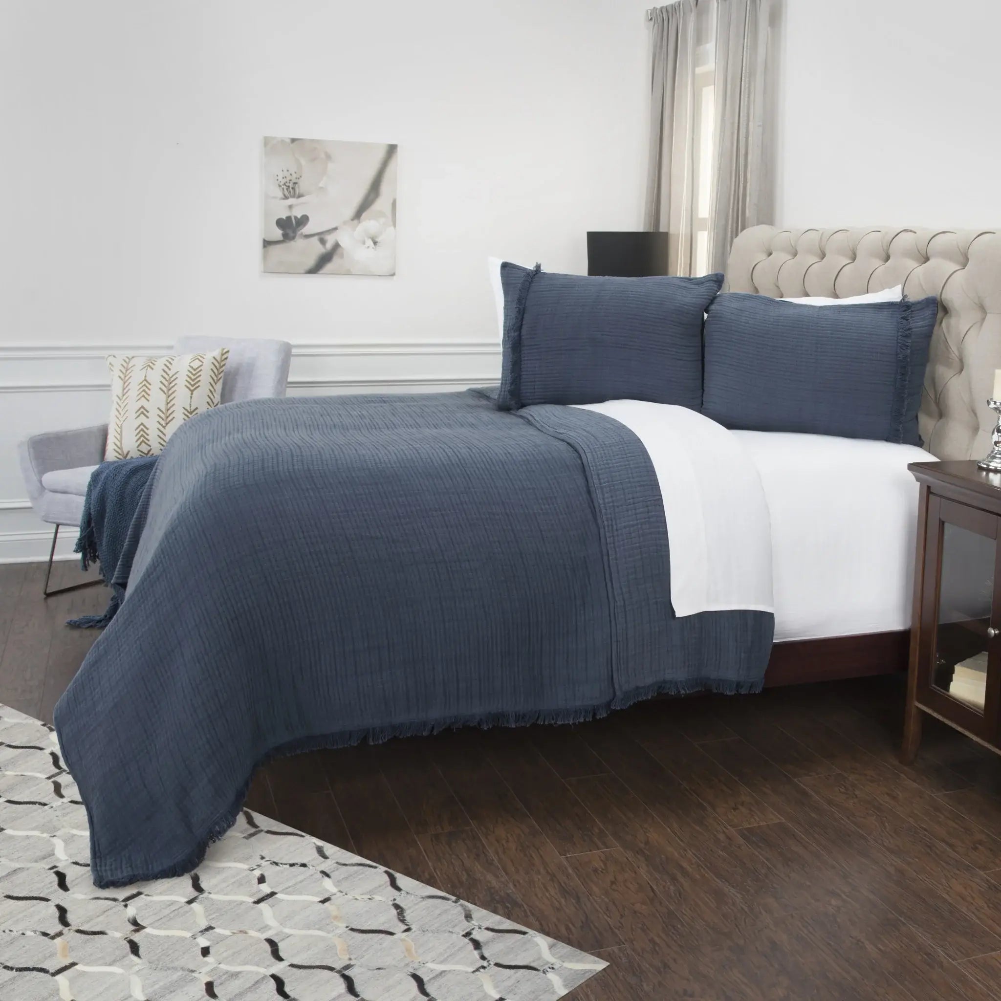 Indigo Queen 100% Cotton 300 Thread Count Machine Washable Down Alternative Comforter - Homeroots - Flyclothing LLC