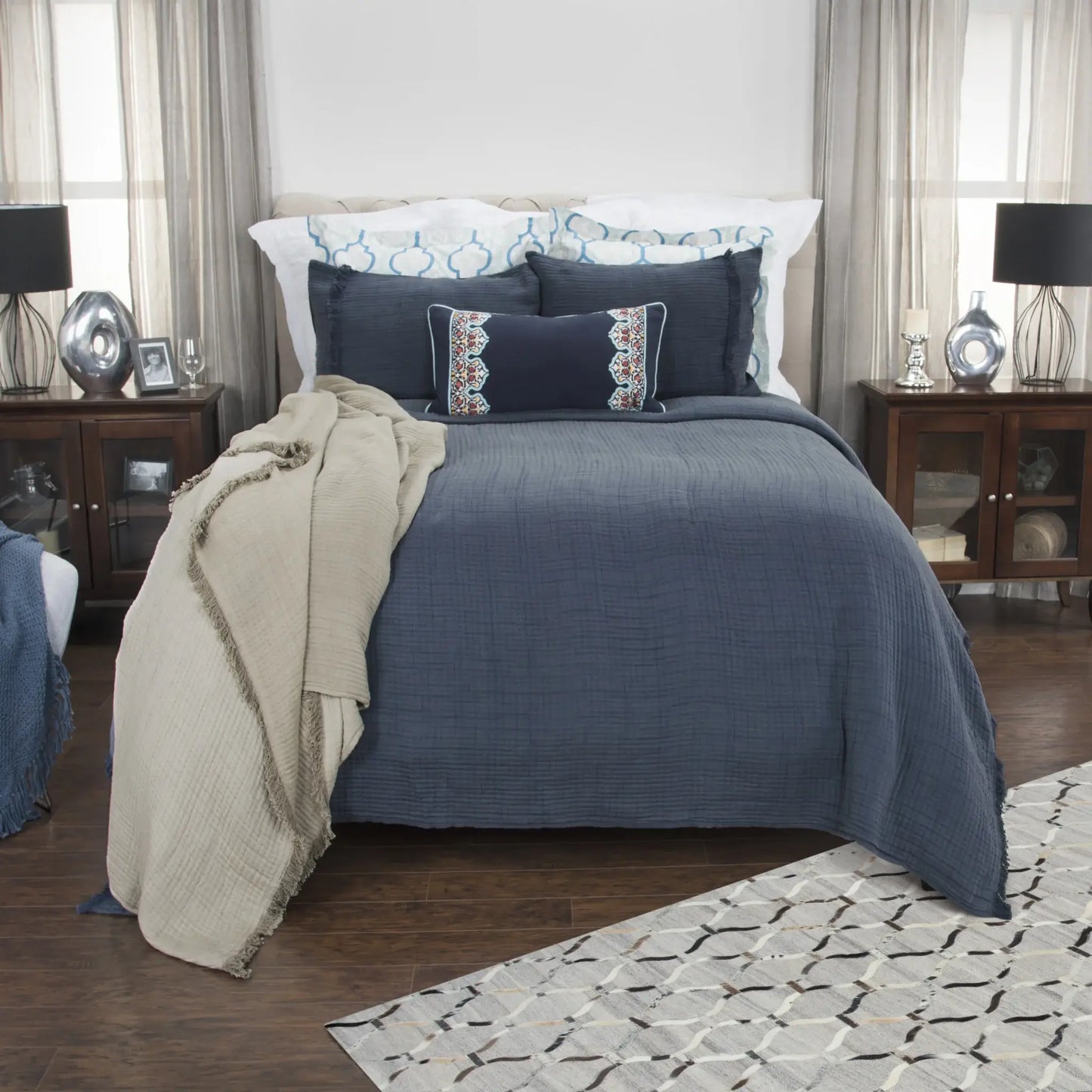 Indigo Queen 100% Cotton 300 Thread Count Machine Washable Down Alternative Comforter - Homeroots - Flyclothing LLC