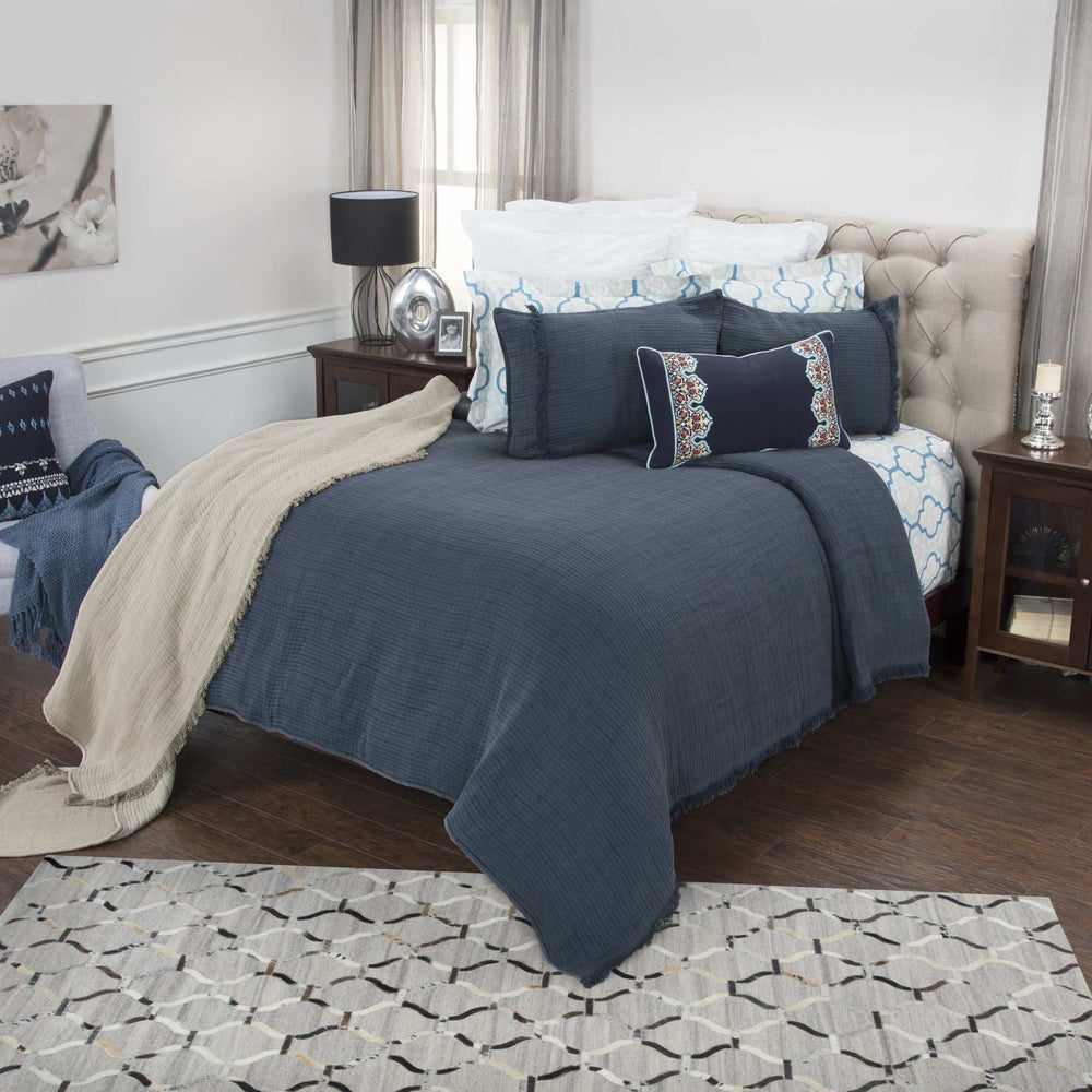 Indigo Queen 100% Cotton 300 Thread Count Machine Washable Down Alternative Comforter - Homeroots - Flyclothing LLC