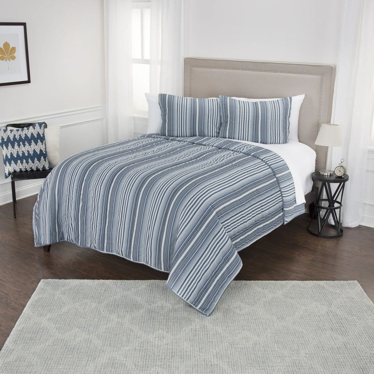 Multi Blues King 100% Cotton 300 Thread Count Machine Washable Down Alternative Comforter - Homeroots - Flyclothing LLC