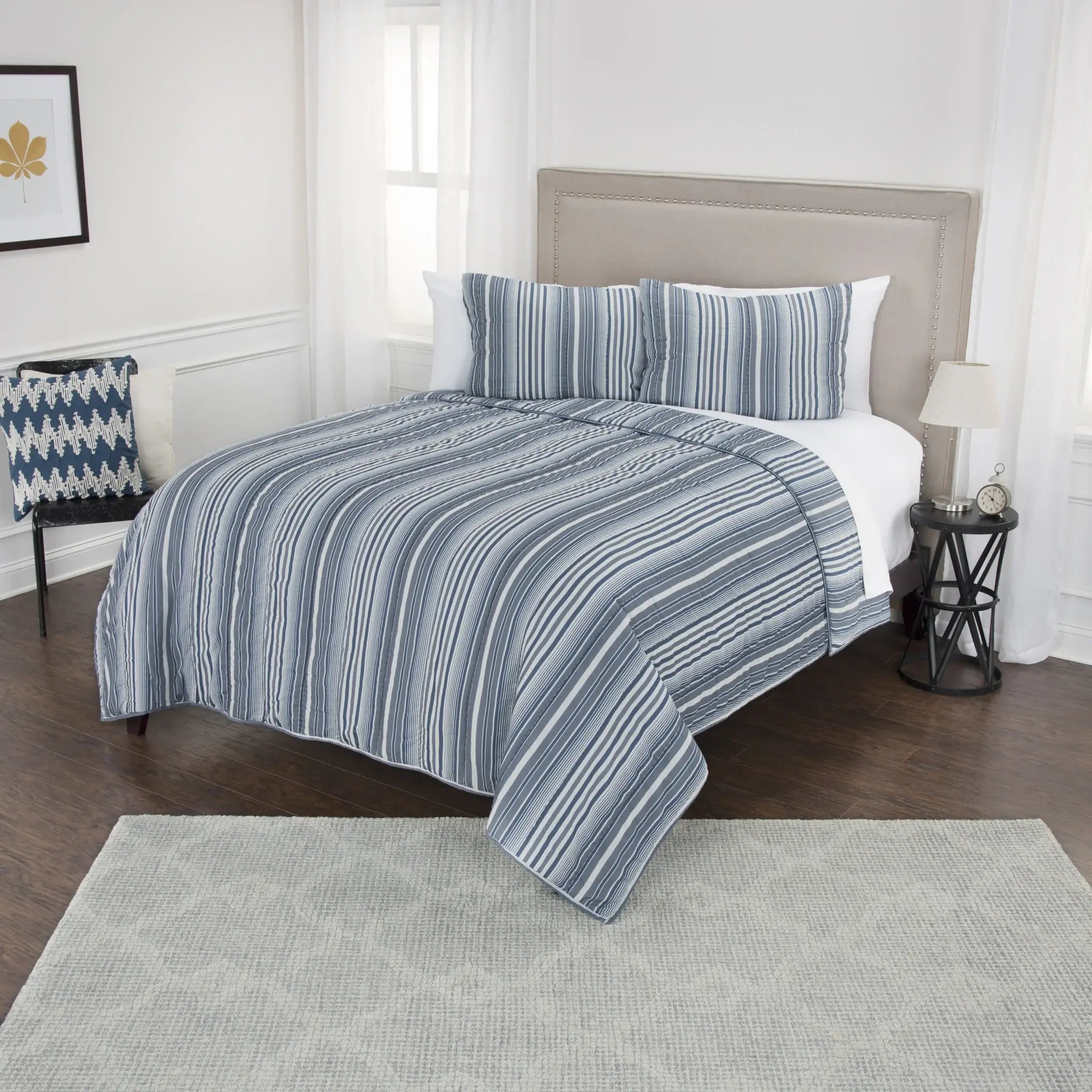 Multi Blues King 100% Cotton 300 Thread Count Machine Washable Down Alternative Comforter - Homeroots - Flyclothing LLC