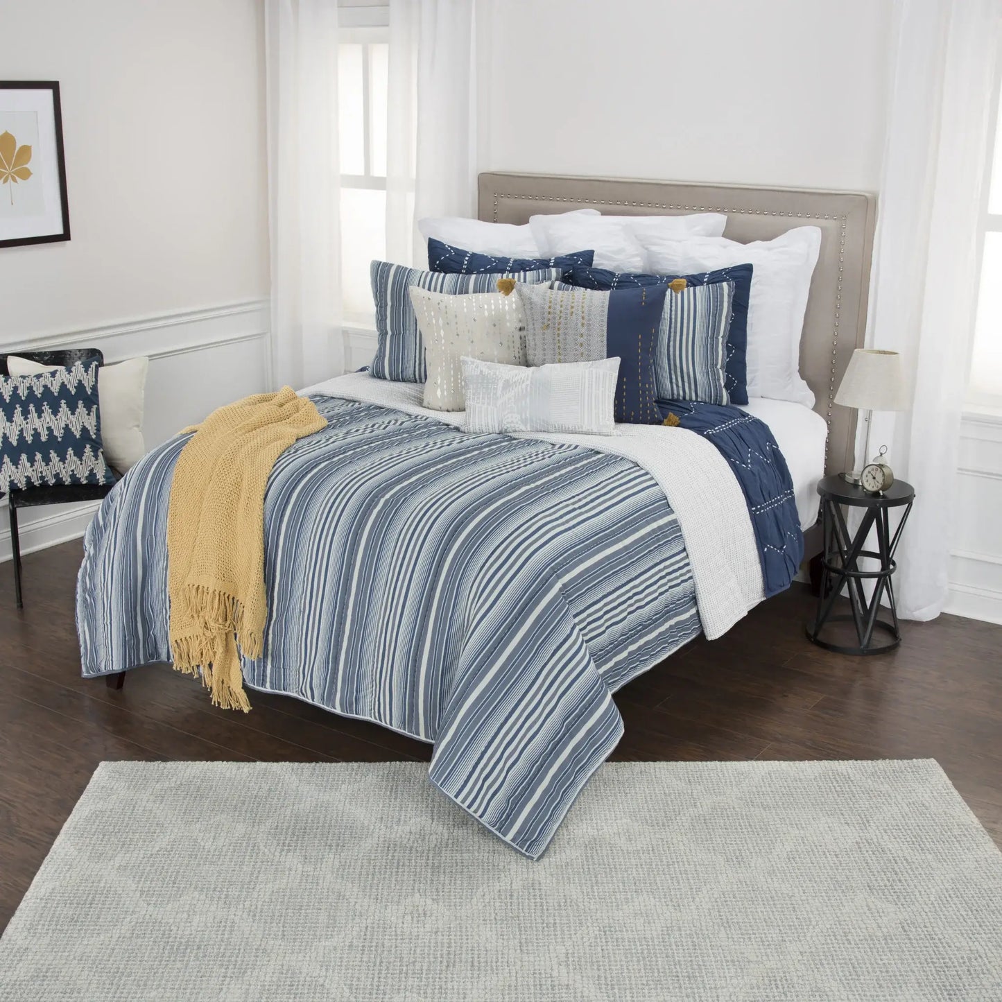 Multi Blues Queen 100% Cotton 300 Thread Count Machine Washable Down Alternative Comforter - Homeroots - Flyclothing LLC
