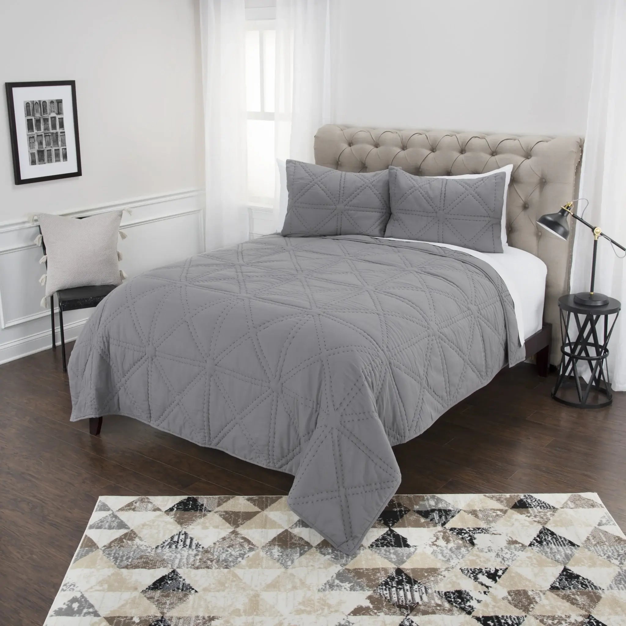 Gray King 100% Cotton 300 Thread Count Machine Washable Down Alternative Comforter - Homeroots - Flyclothing LLC