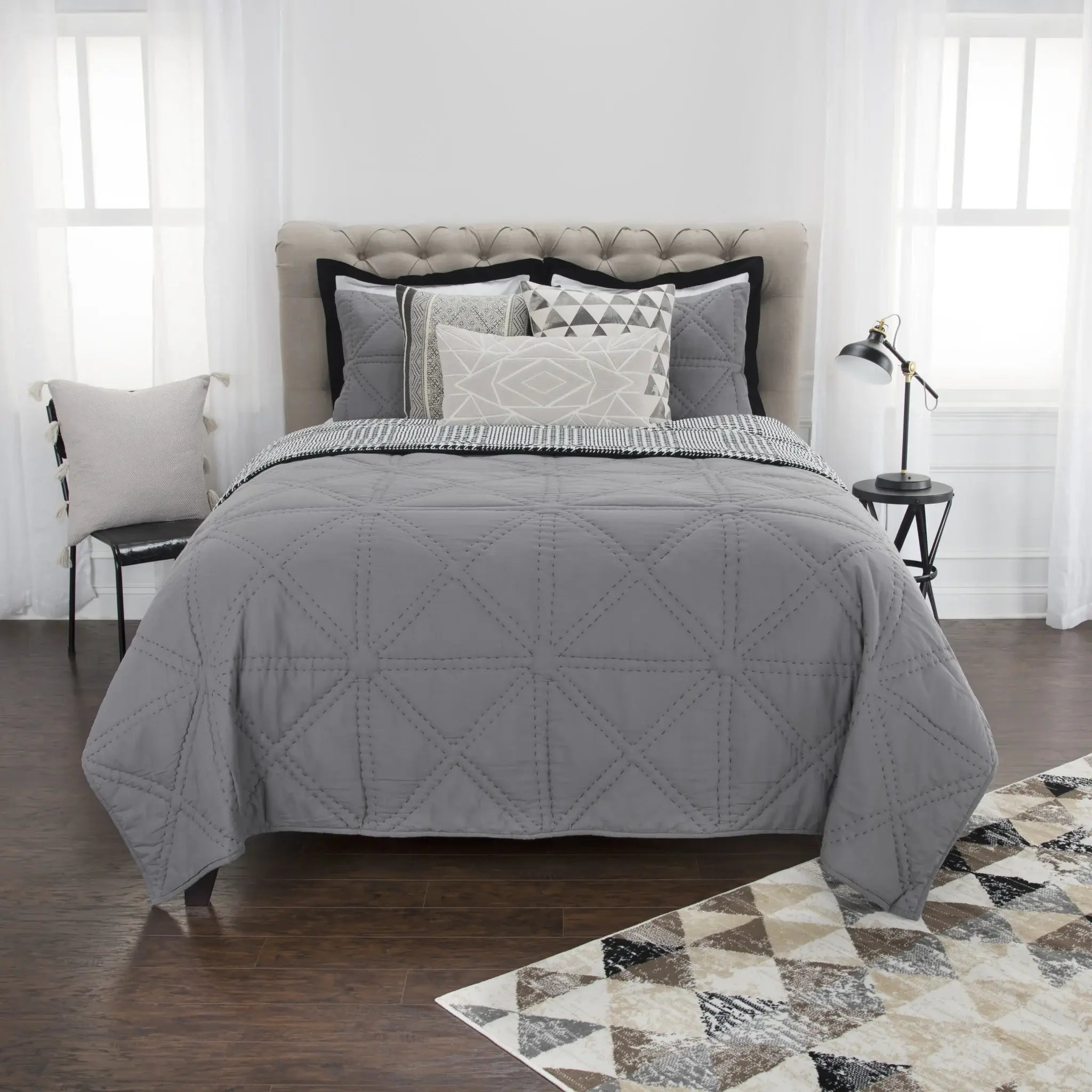 Gray King 100% Cotton 300 Thread Count Machine Washable Down Alternative Comforter - Homeroots - Flyclothing LLC