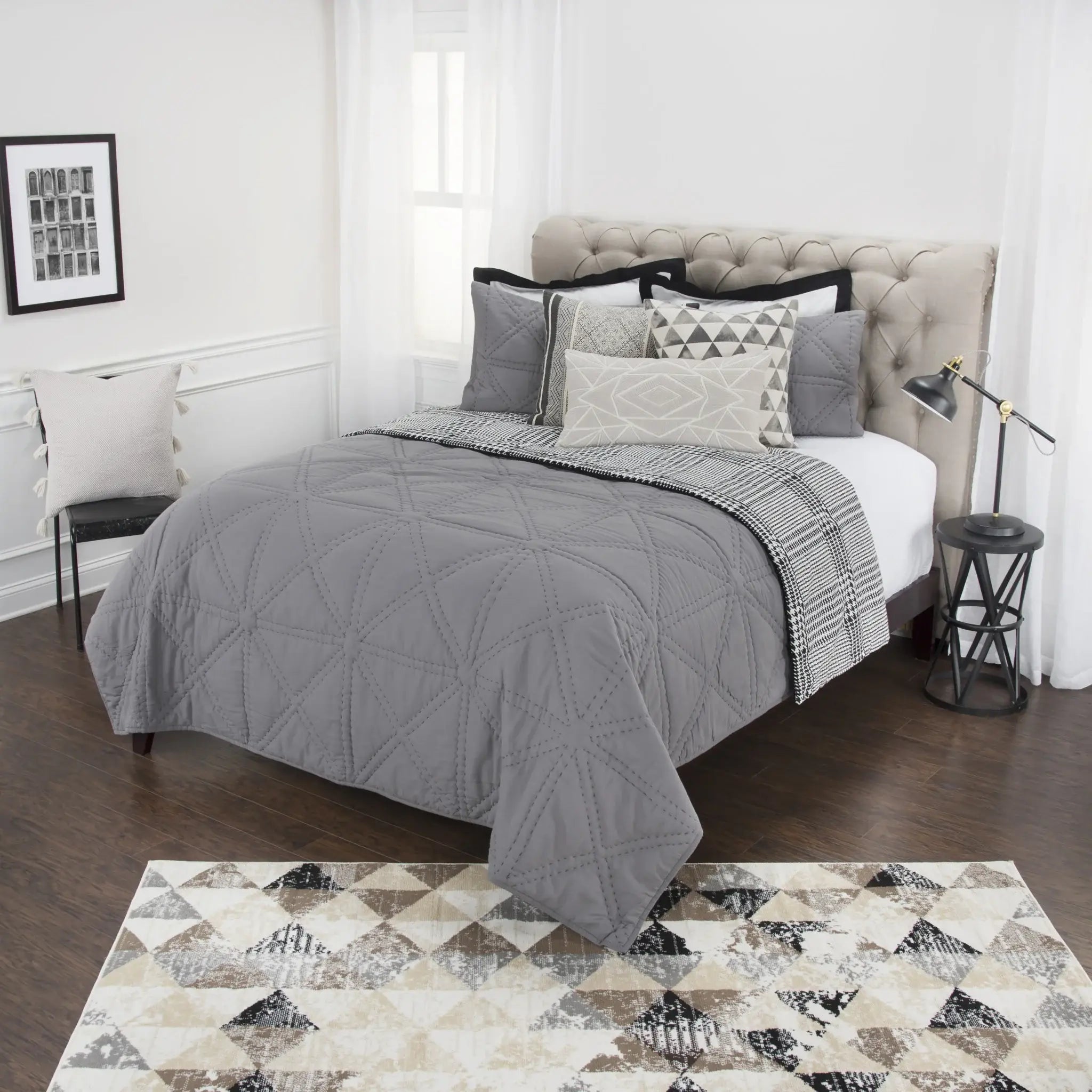 Gray King 100% Cotton 300 Thread Count Machine Washable Down Alternative Comforter - Homeroots - Flyclothing LLC
