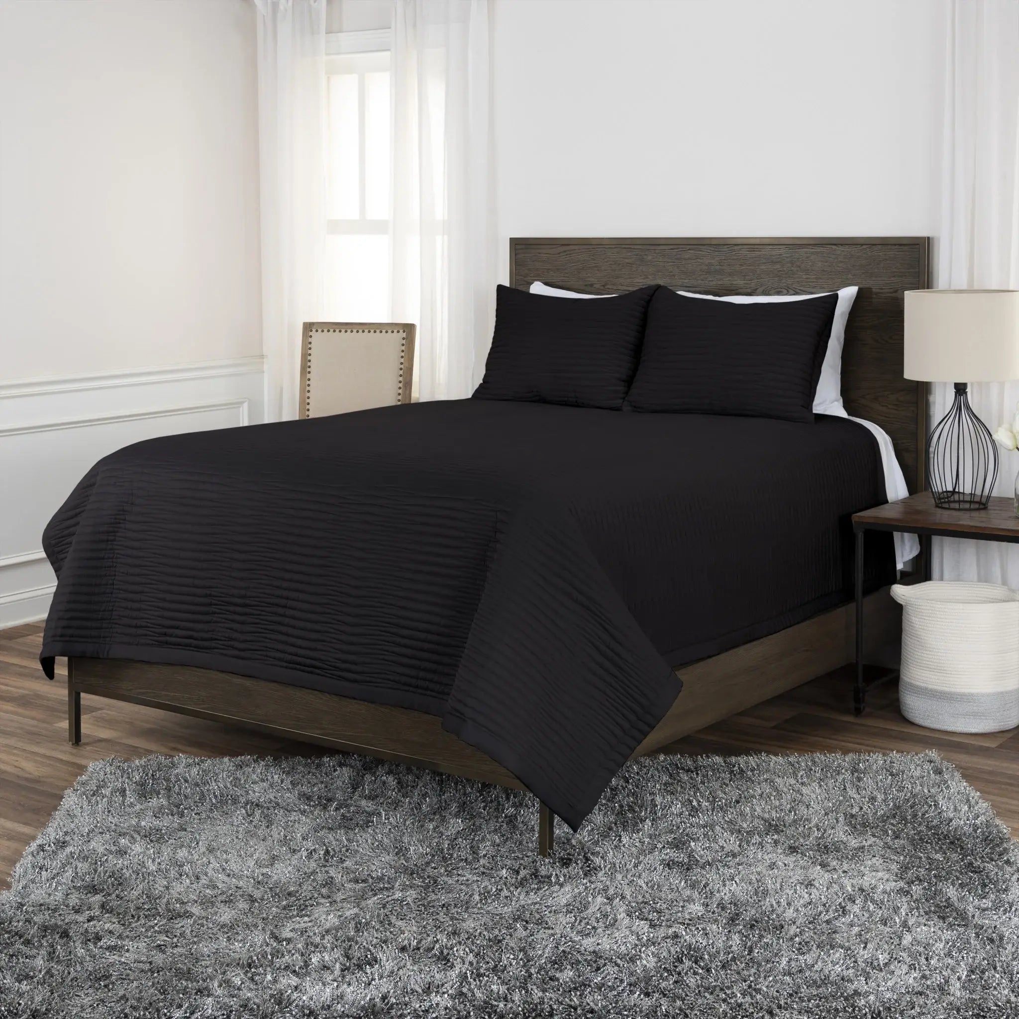 Black King Microfiber 300 Thread Count Machine Washable Down Alternative Comforter - Homeroots - Flyclothing LLC