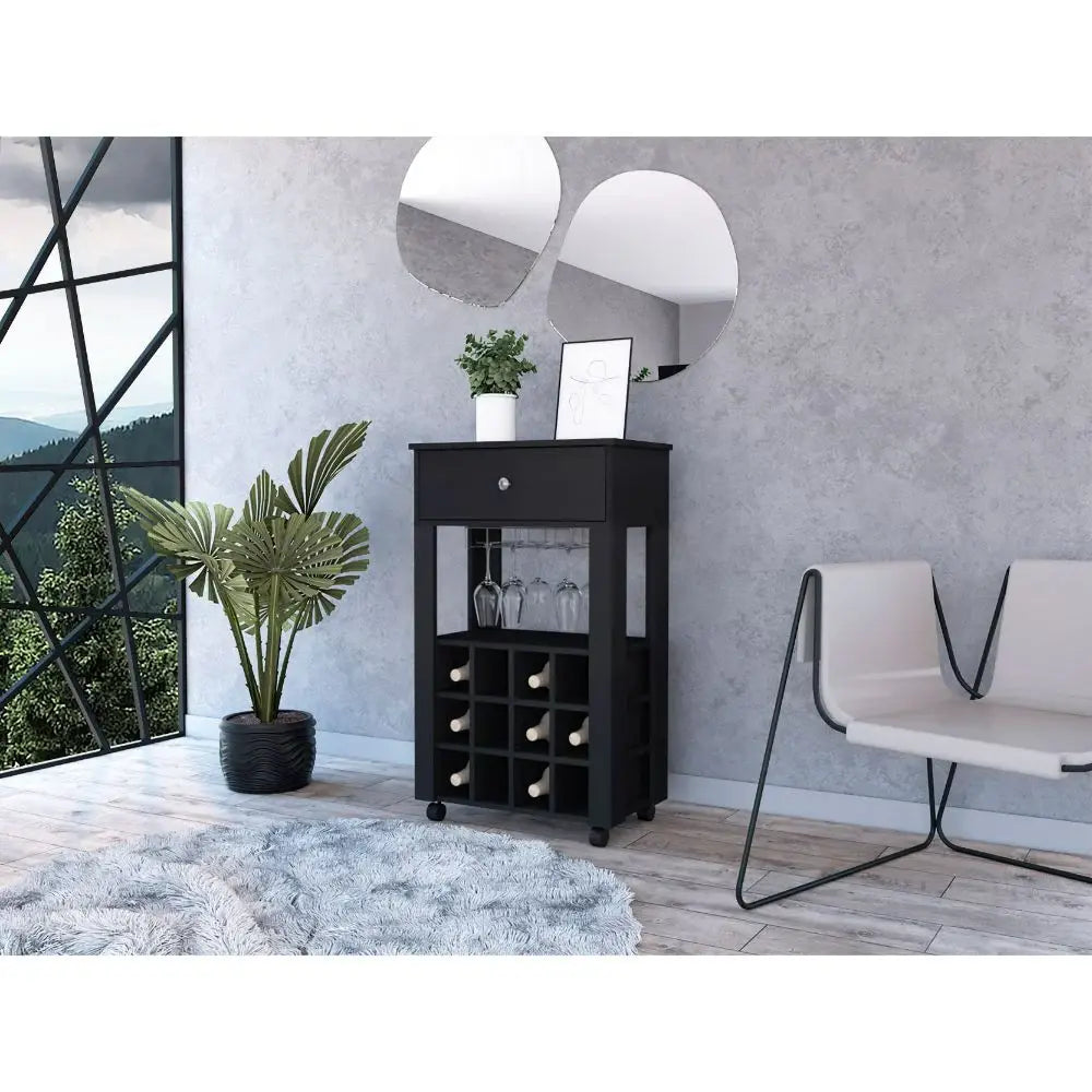 Black Rolling Bar Cart With Wine Storage - Homeroots - Flyclothing LLC