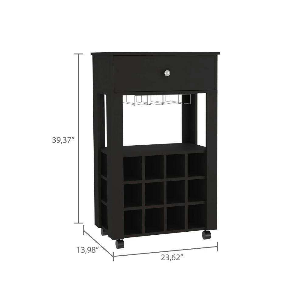 Black Rolling Bar Cart With Wine Storage - Homeroots - Flyclothing LLC