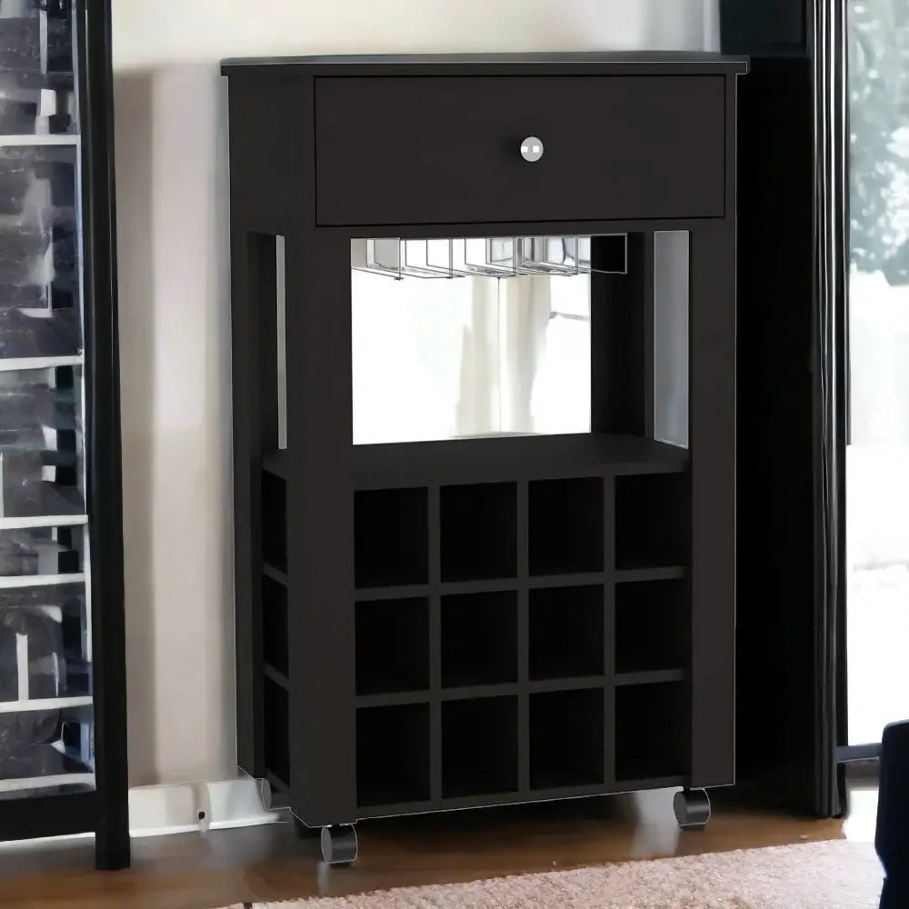 Black Rolling Bar Cart With Wine Storage - Homeroots - Flyclothing LLC
