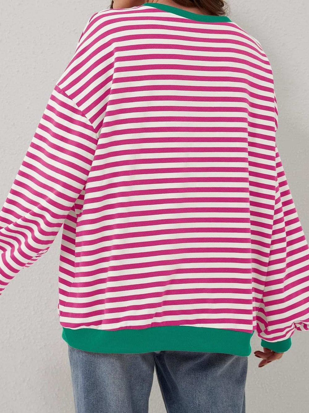 Contrast Striped Long Sleeve Sweatshirt - Trendsi - Flyclothing LLC