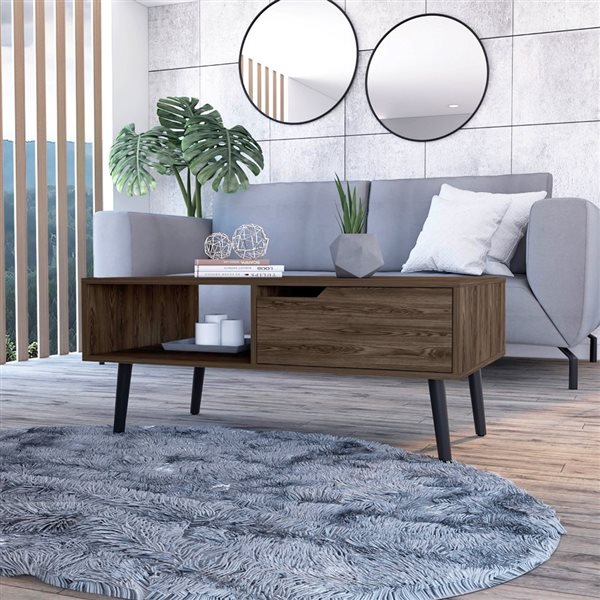 40" Brown And Black Coffee Table With Drawer And Shelf - Homeroots - Flyclothing LLC