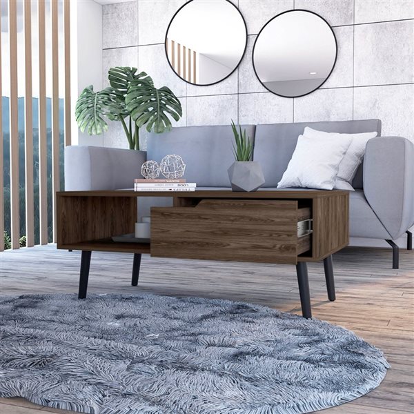 40" Brown And Black Coffee Table With Drawer And Shelf - Homeroots - Flyclothing LLC