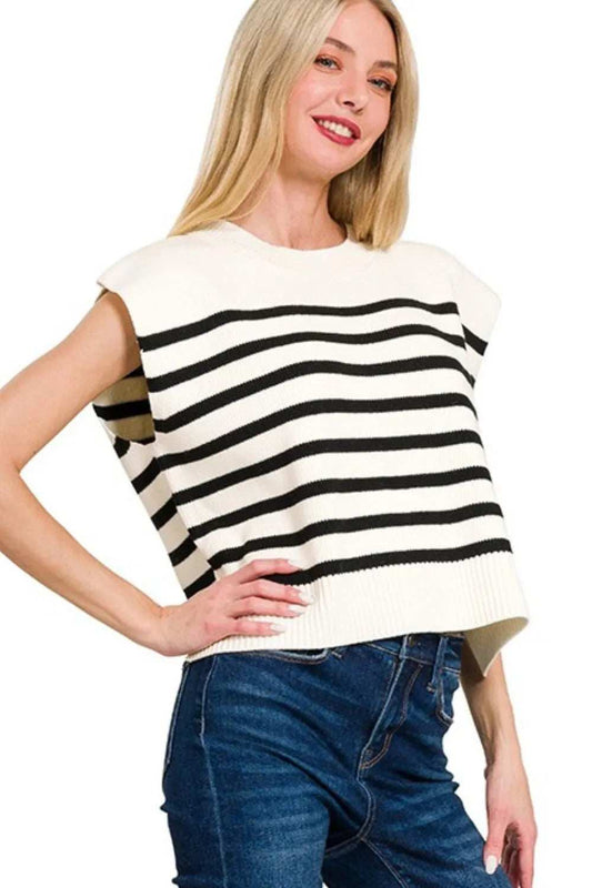 Zenana Oversized Crew Neck Stripe Sweater Vest - Trendsi - Flyclothing LLC