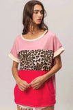 BiBi Leopard Printed Jersey  Color Block Roll Up - Trendsi