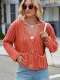 Round Neck Button Up Cardigan with Pockets - Trendsi - Flyclothing LLC