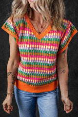 Contrast Striped V-Neck Knit Top - Trendsi - Flyclothing LLC