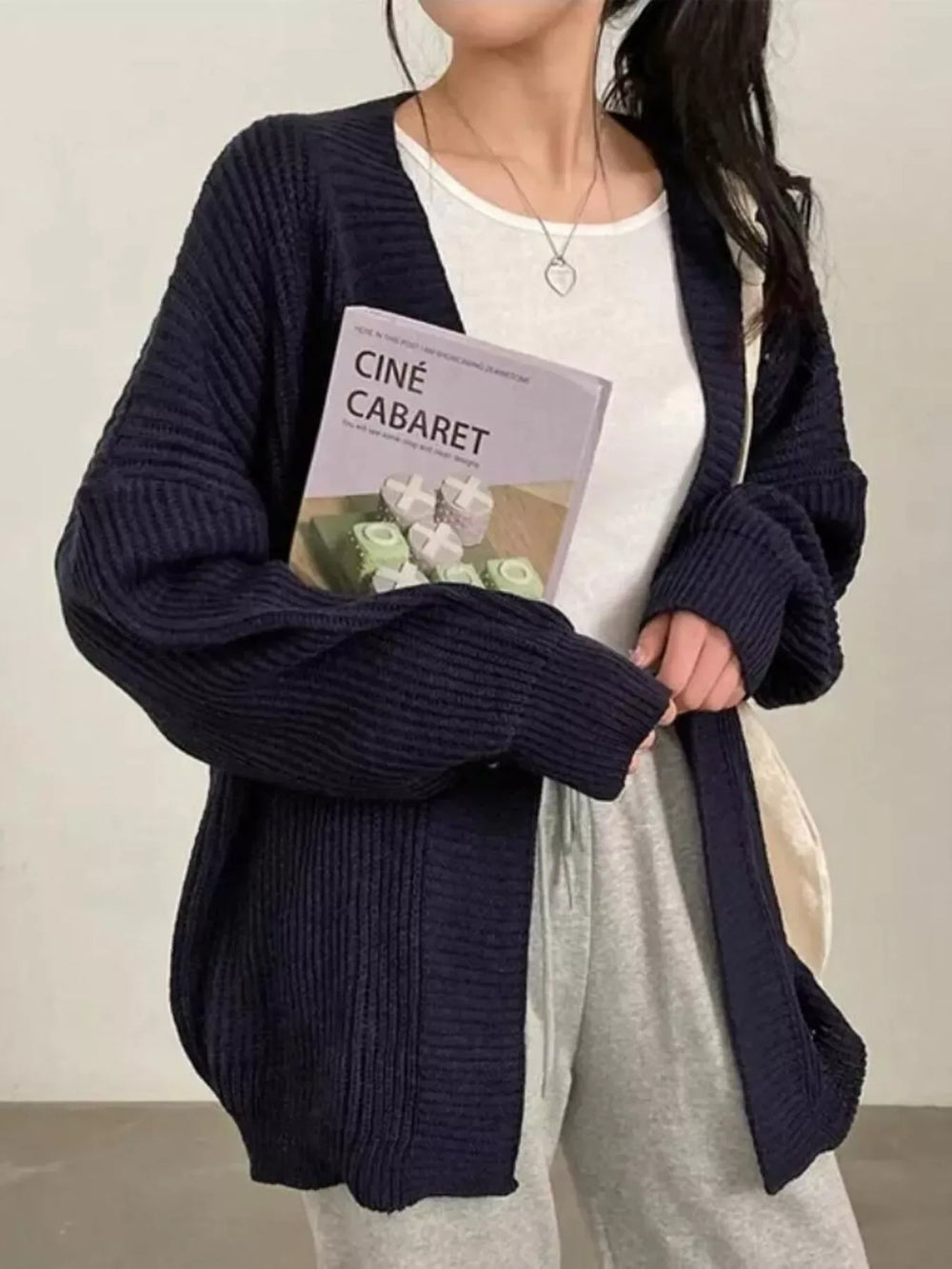 Open Front Oversized Knit Cardigan - Trendsi - Flyclothing LLC