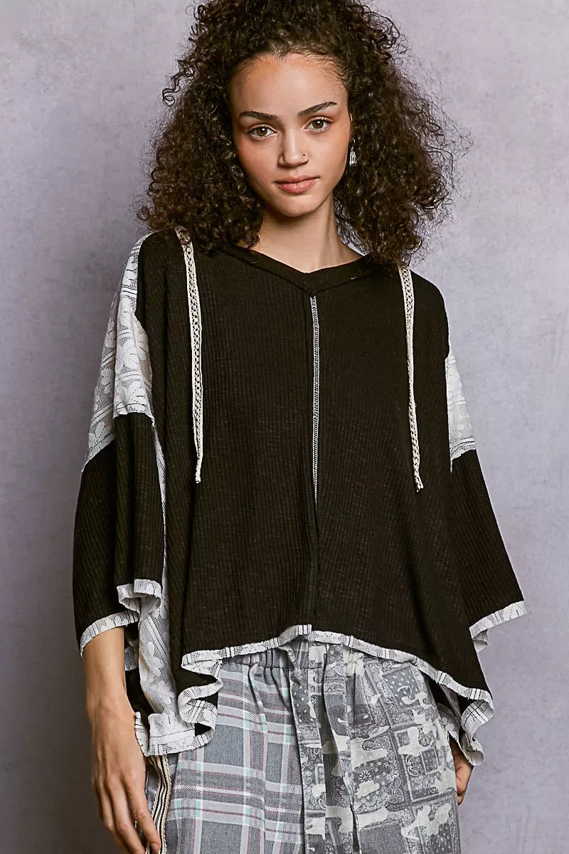 POL Short Sleeve Hoodie Top with Lace Detail - Trendsi - Flyclothing LLC