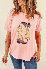 Boot Graphic Round Neck Short Sleeve T-Shirt - Trendsi - Flyclothing LLC