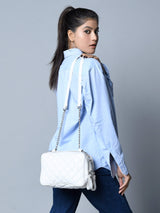 Mini Quilted Crossbody Bag, White - Classy Leather Bags - Flyclothing LLC