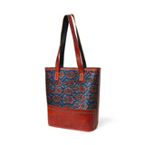 Neela Ajrakh Leather Tote Bag - Classy Leather Bags - Flyclothing LLC