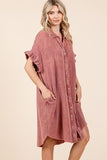 Mittoshop Mineral Wash Cotton Gauze Mini Shirt Dress - Trendsi