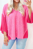 Exposed Seam V-Neck Three-Quarter Sleeve Blouse - Trendsi - Flyclothing LLC