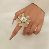 18K Gold-Plated Pearl Flower Ring - Trendsi - Flyclothing LLC