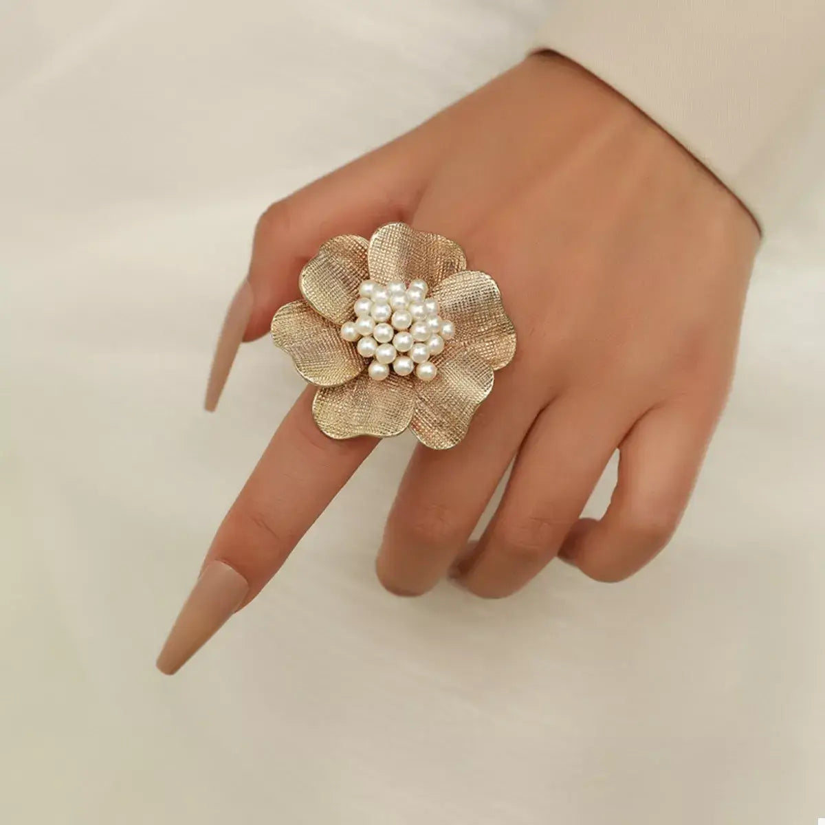 18K Gold-Plated Pearl Flower Ring - Trendsi - Flyclothing LLC