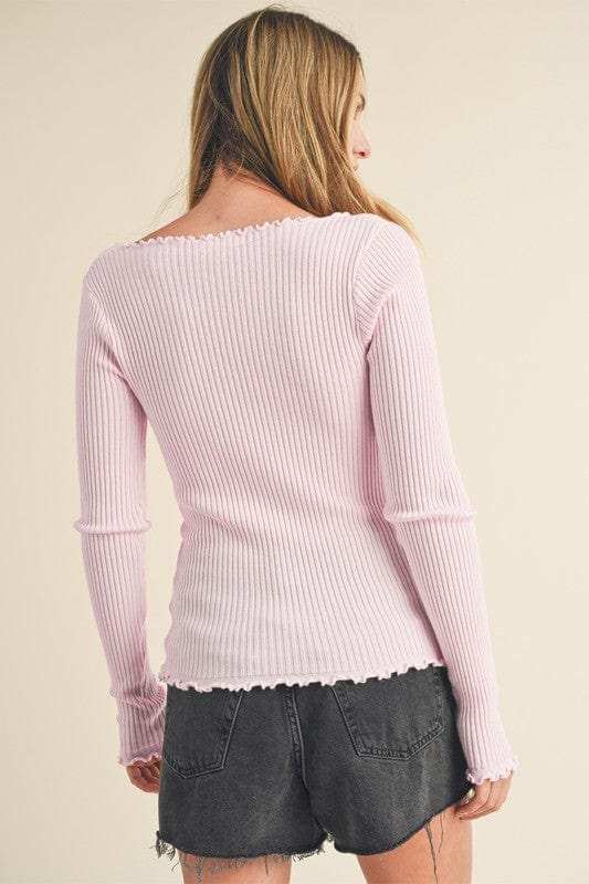 Aemi + Co Lettuce Hem Scoop Neck Long Sleeve Knit Top - Trendsi - Flyclothing LLC