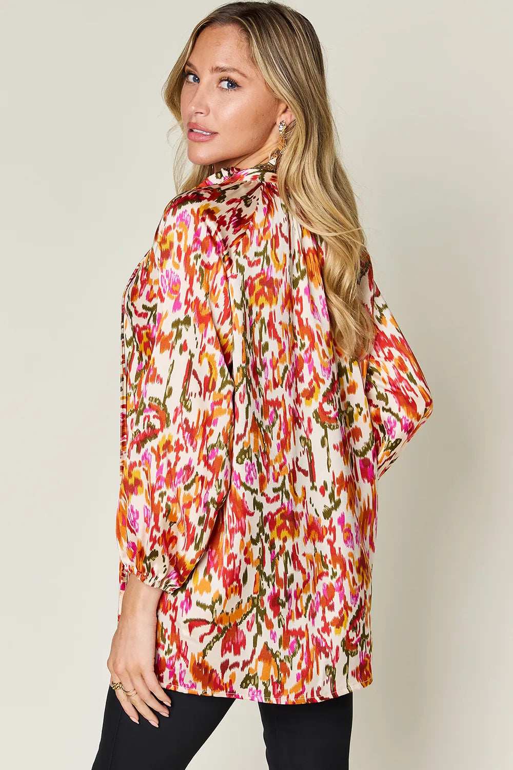 Double Take Full Size Printed Button Up Long Sleeve Shirt - Trendsi - Flyclothing LLC
