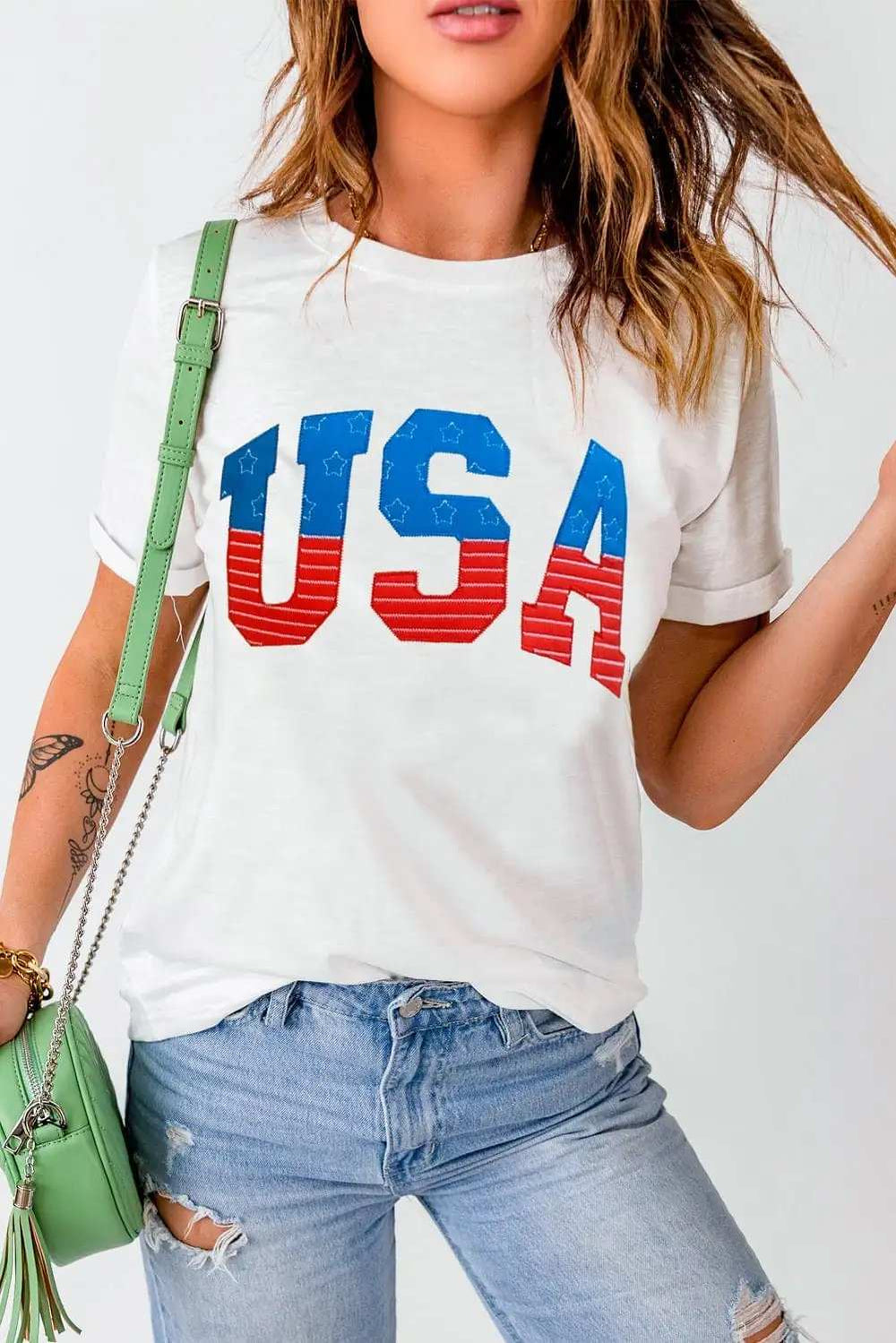 USA Round Neck Short Sleeve T-Shirt - Trendsi - Flyclothing LLC
