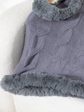 Fuzzy Hem Cable-Knit Poncho - Trendsi