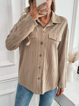 Textured Collared Neck Button Down Shacket - Trendsi - Flyclothing LLC