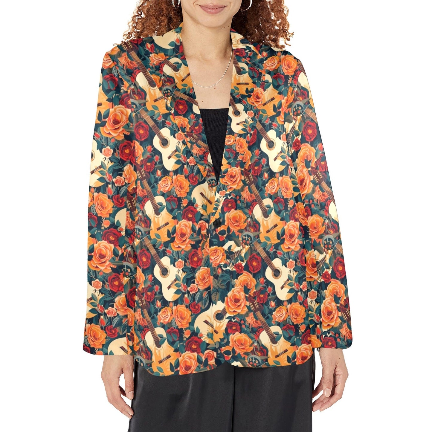 Baha Ranch Colores De Mexico Roses & Guitars Floral Blazer