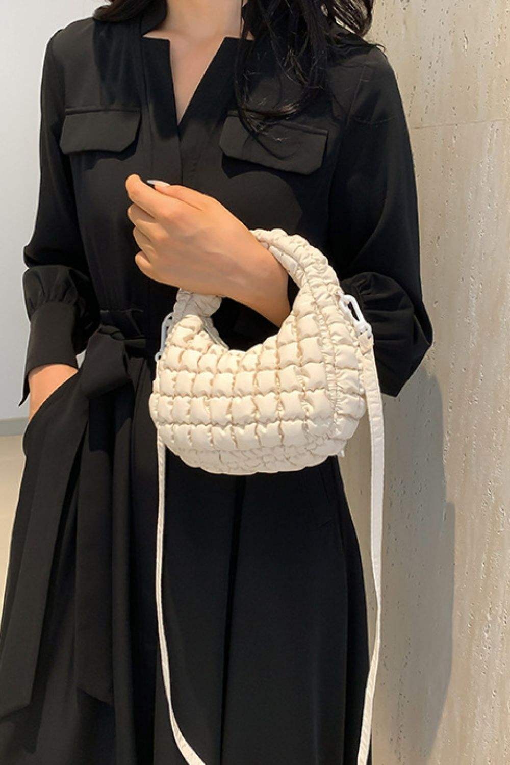 Quilted Puffy Removable Strap Crossbody Bag - Trendsi - Flyclothing LLC