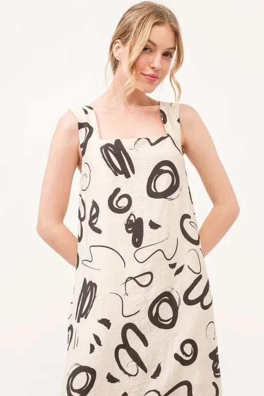 And The Why Square Neck Abstract Printed Maxi Dress - Trendsi - Flyclothing LLC