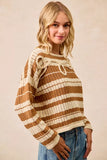 BiBi Striped Open Knit Sweater Top with Front Braided Detail - Trendsi - Flyclothing LLC