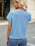 Round Neck Short Sleeve Sweater - Trendsi - Flyclothing LLC