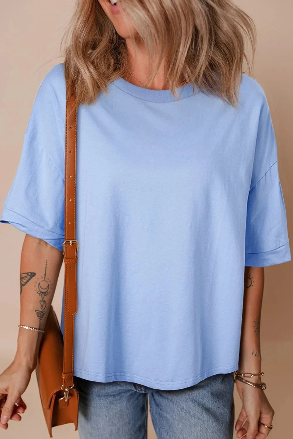 Loose Half Sleeve Hi Low Hem T Shirt - Trendsi